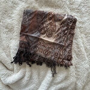 Brown Pashmina Paisley Scarf with Fringe